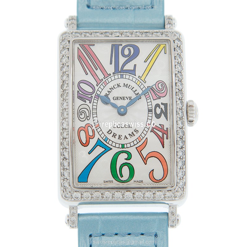 Franck Muller 952 QZ COL DRM D 1R AC Replica - Quartz - Diamond Case - White Dial, Blue Alligator Strap
